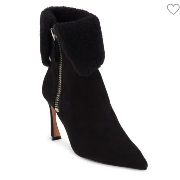 Alexandre Birman Mirabella 85 Curvy Shearling Suede Booties IT 39 / US 8-8.5 Bla - Picture 1 of 16